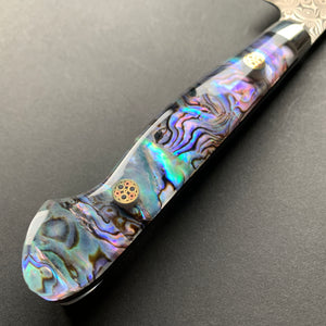 Kiritsuke Petty knife, SG2 powder steel, Damascus finish, Western style Abalone Shell handle - Nigara
