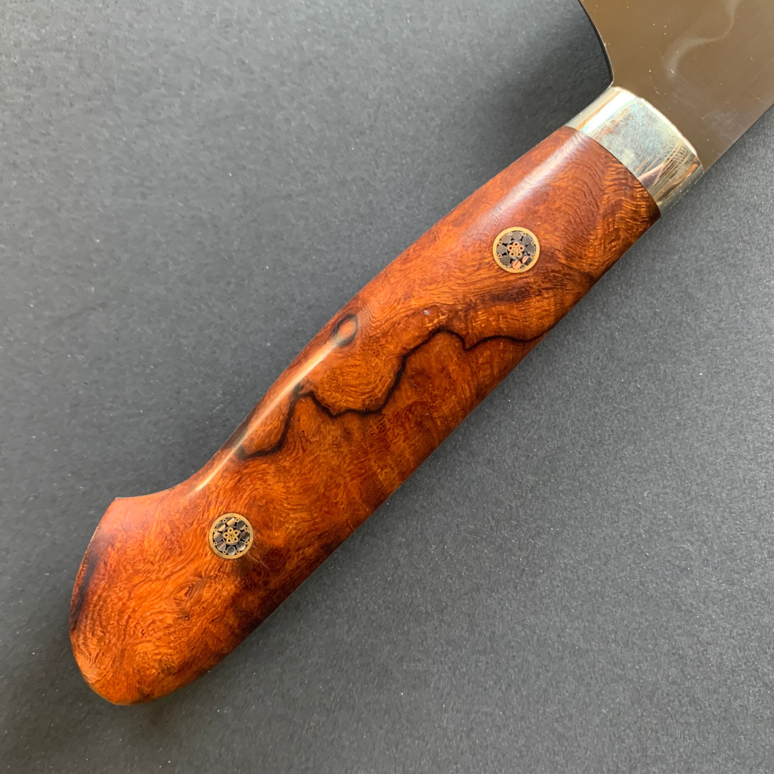 Honyaki Sakimaru Sujihiki knife, Shirogami 3 Carbon steel, Mirror Polish finish, Western style Desert Ironwood handle - Ikeda