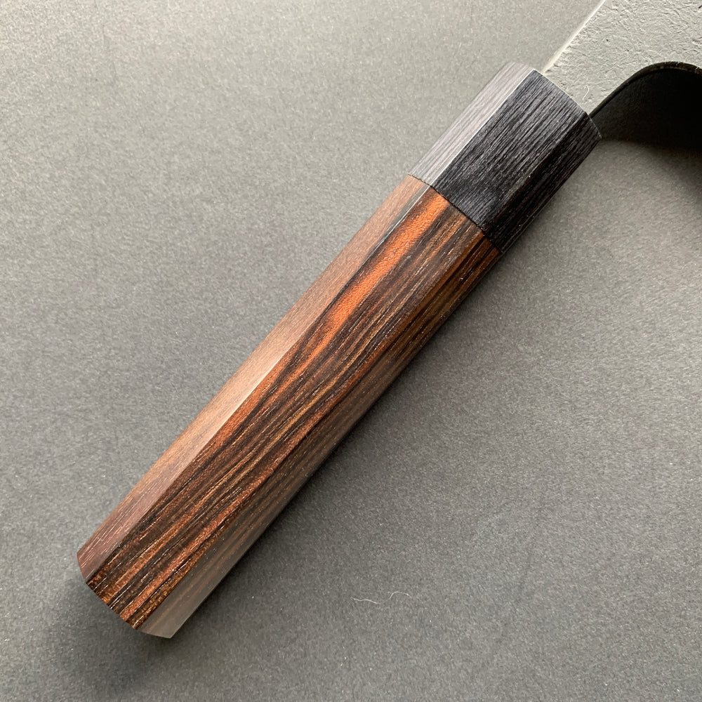 Slim Santoku knife, Aogami 2 with Iron cladding, Kurouchi and Nashiji finish - Wakui