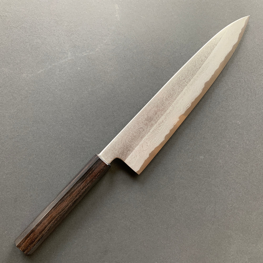 Gyuto knife, Shirogami 1 core, iron clad, Damascus finish - Yoshikazu Tanaka