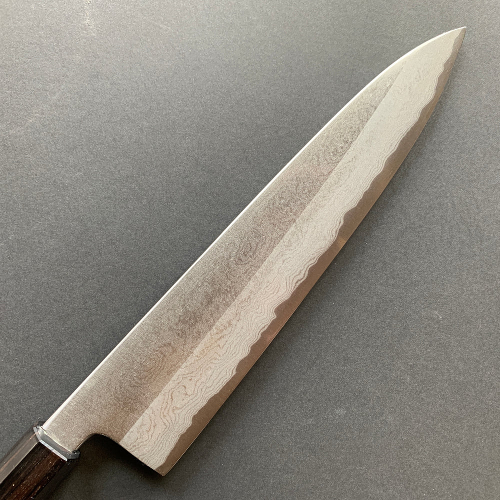 Gyuto knife, Shirogami 1 core, iron clad, Damascus finish - Yoshikazu Tanaka