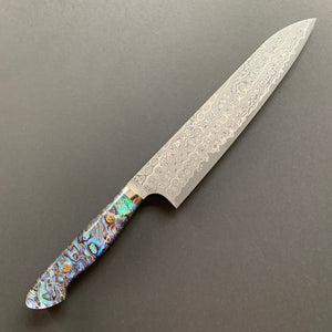 Gyuto knife, SG2 powder steel, Damascus finish, Western style Abalone handle - Nigara
