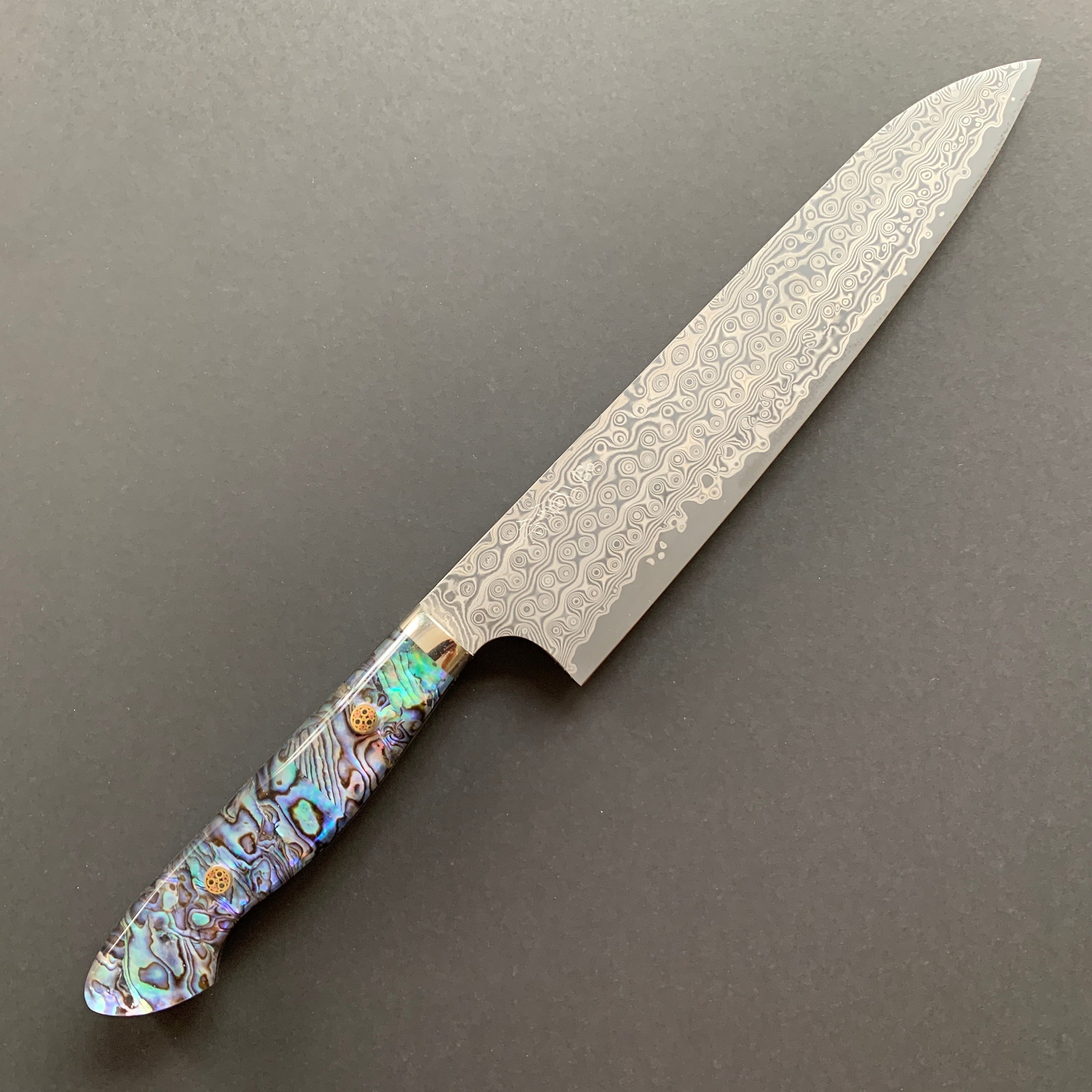 Gyuto knife, SG2 powder steel, Damascus finish, Western style Abalone handle - Nigara