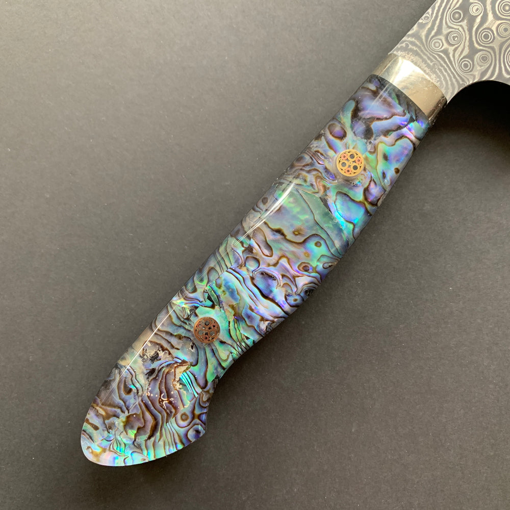 Kiritsuke Gyuto knife, SG2 powder steel, Damascus finish, Western style Abalone handle - Nigara