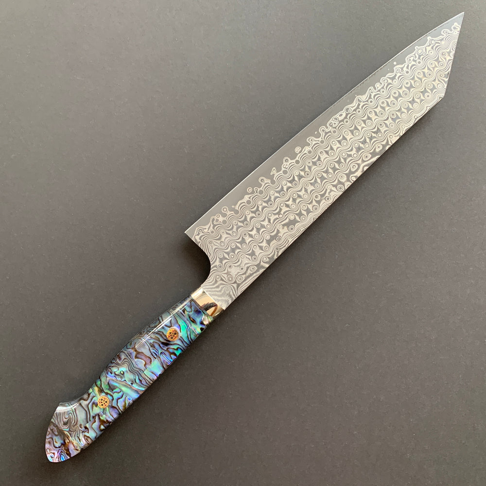 Kiritsuke Gyuto knife, SG2 powder steel, Damascus finish, Western style Abalone handle - Nigara