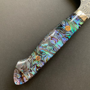 Kiritsuke Gyuto knife, SG2 powder steel, Damascus finish, Western style Abalone handle - Nigara