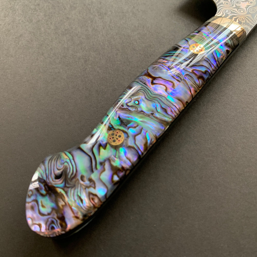 Kiritsuke Gyuto knife, SG2 powder steel, Damascus finish, Western style Abalone handle - Nigara
