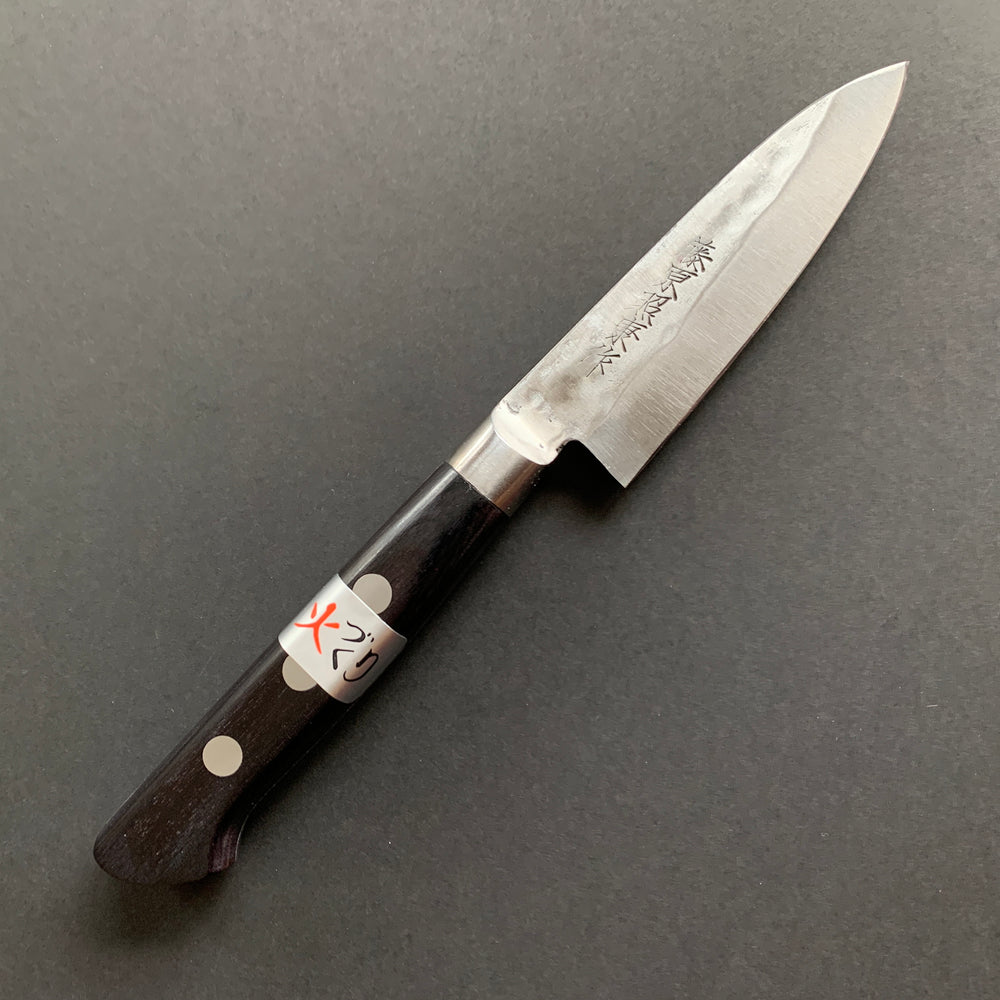 Petty knife, Shirogami 1 with stainless steel cladding, nashiji finish, Maboroshi range, western handle - Fujiwara