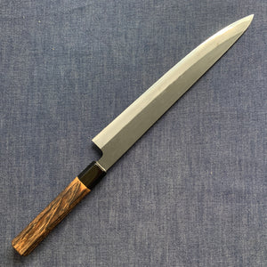 SECOND: Sujihiki knife, Shirogami 2 with iron cladding, Burnt Chestnut handle, Kurouchi finish - Mutsumi Hinoura
