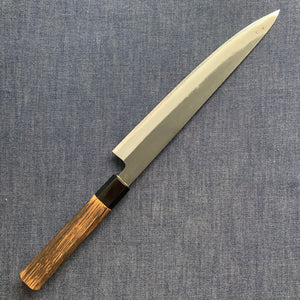 SECOND: Sujihiki knife, Shirogami 2 with iron cladding, Burnt Chestnut handle, Kurouchi finish - Mutsumi Hinoura