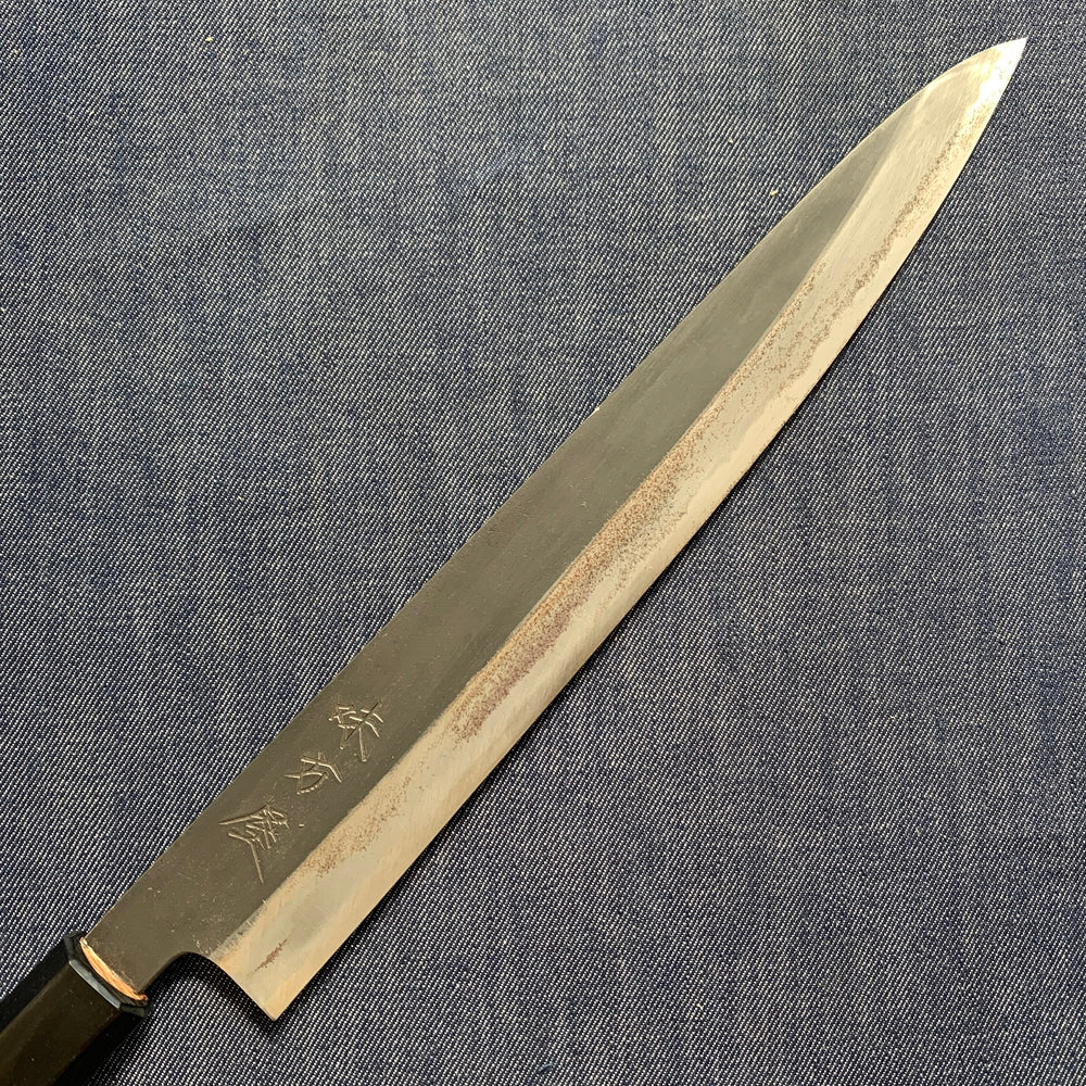 SECOND: Sujihiki knife, Shirogami 2 with iron cladding, Burnt Chestnut handle, Kurouchi finish - Mutsumi Hinoura