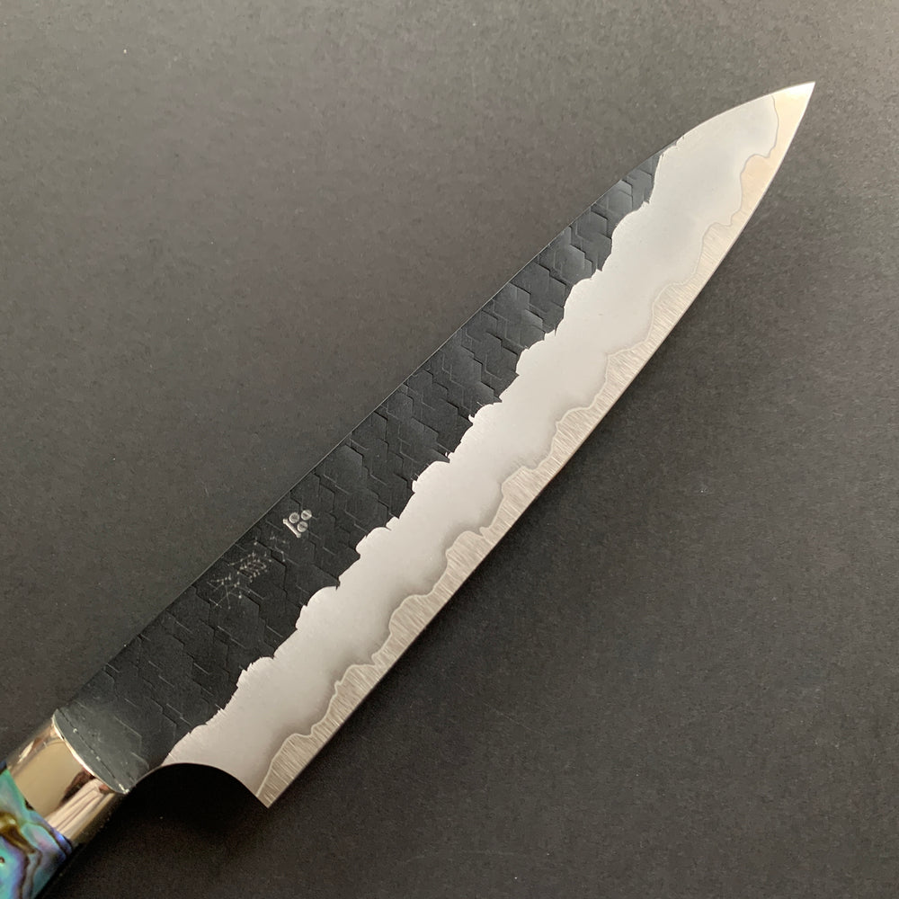 Petty knife, SG2 powder steel, Kurouchi Tsuchime finish, Western style Abalone Shell handle - Nigara