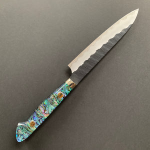 Petty knife, SG2 powder steel, Kurouchi Tsuchime finish, Western style Abalone Shell handle - Nigara