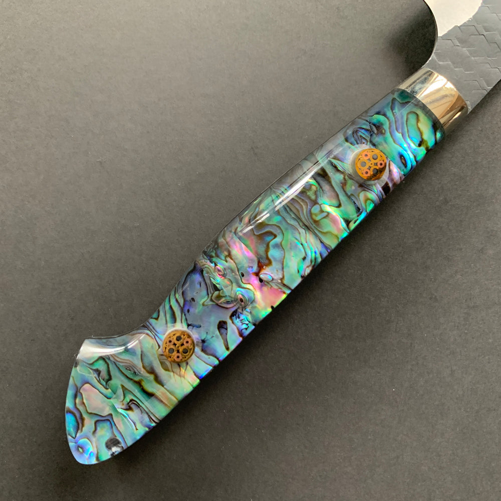 Petty knife, SG2 powder steel, Kurouchi Tsuchime finish, Western style Abalone Shell handle - Nigara