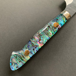 Petty knife, SG2 powder steel, Kurouchi Tsuchime finish, Western style Abalone Shell handle - Nigara