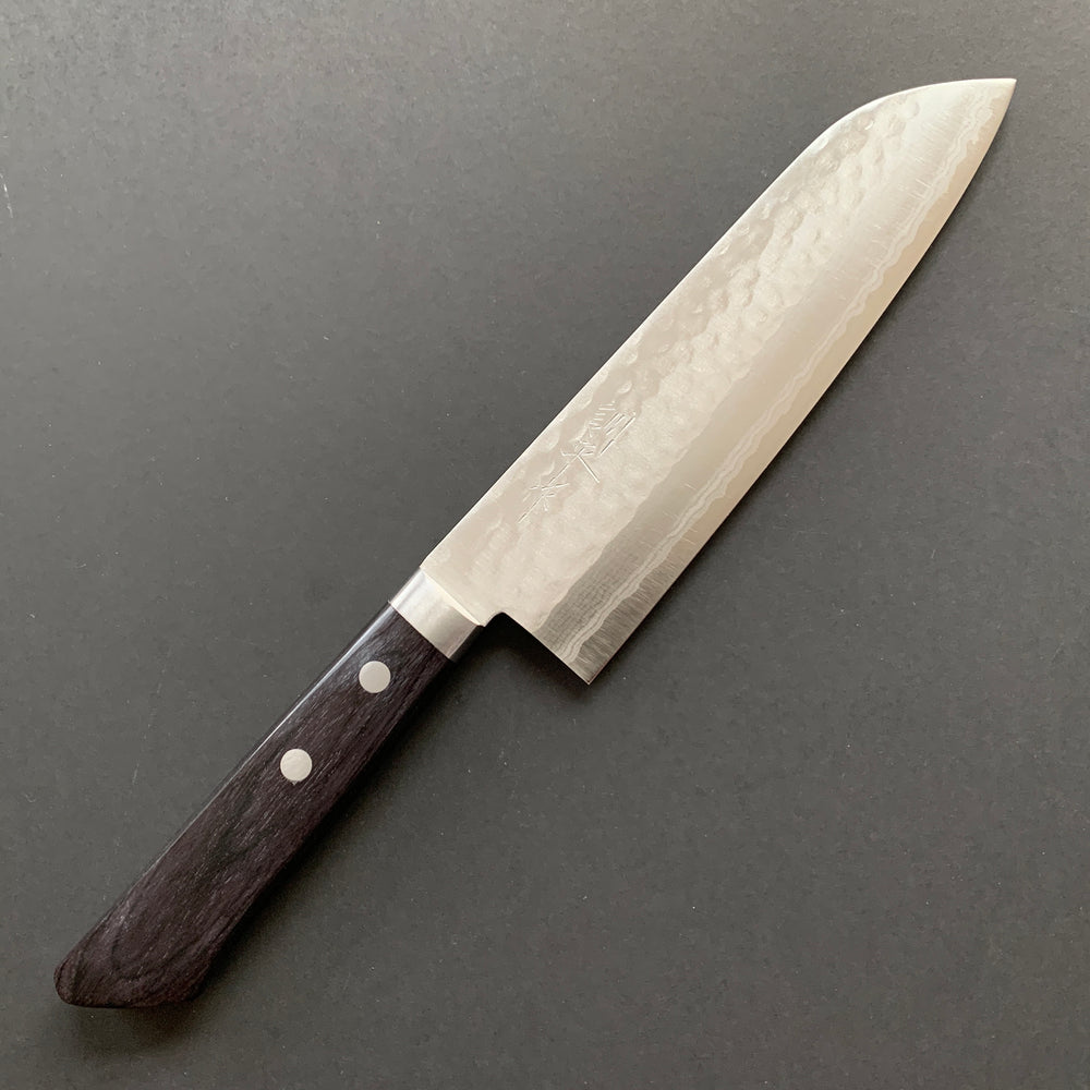 Santoku knife, VG10, Damascus and Tsuchime finish - dark indigo handle - Masutani