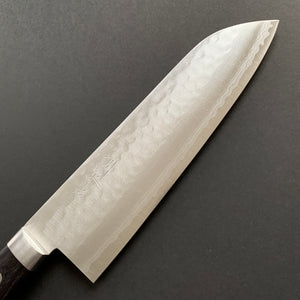 Santoku knife, VG10, Damascus and Tsuchime finish - dark indigo handle - Masutani