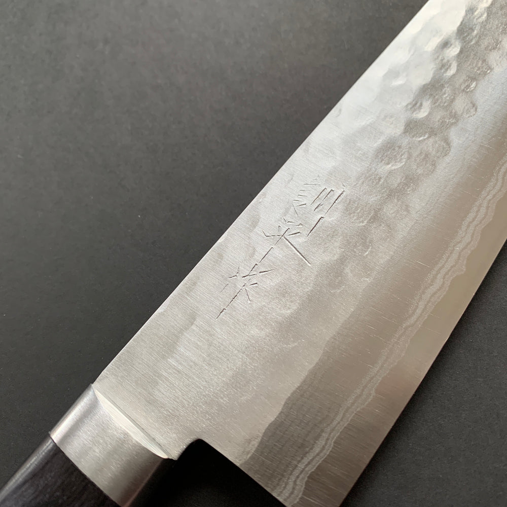 Santoku knife, VG10, Damascus and Tsuchime finish - dark indigo handle - Masutani