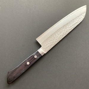Santoku knife, VG10, Damascus and Tsuchime finish - dark indigo handle - Masutani