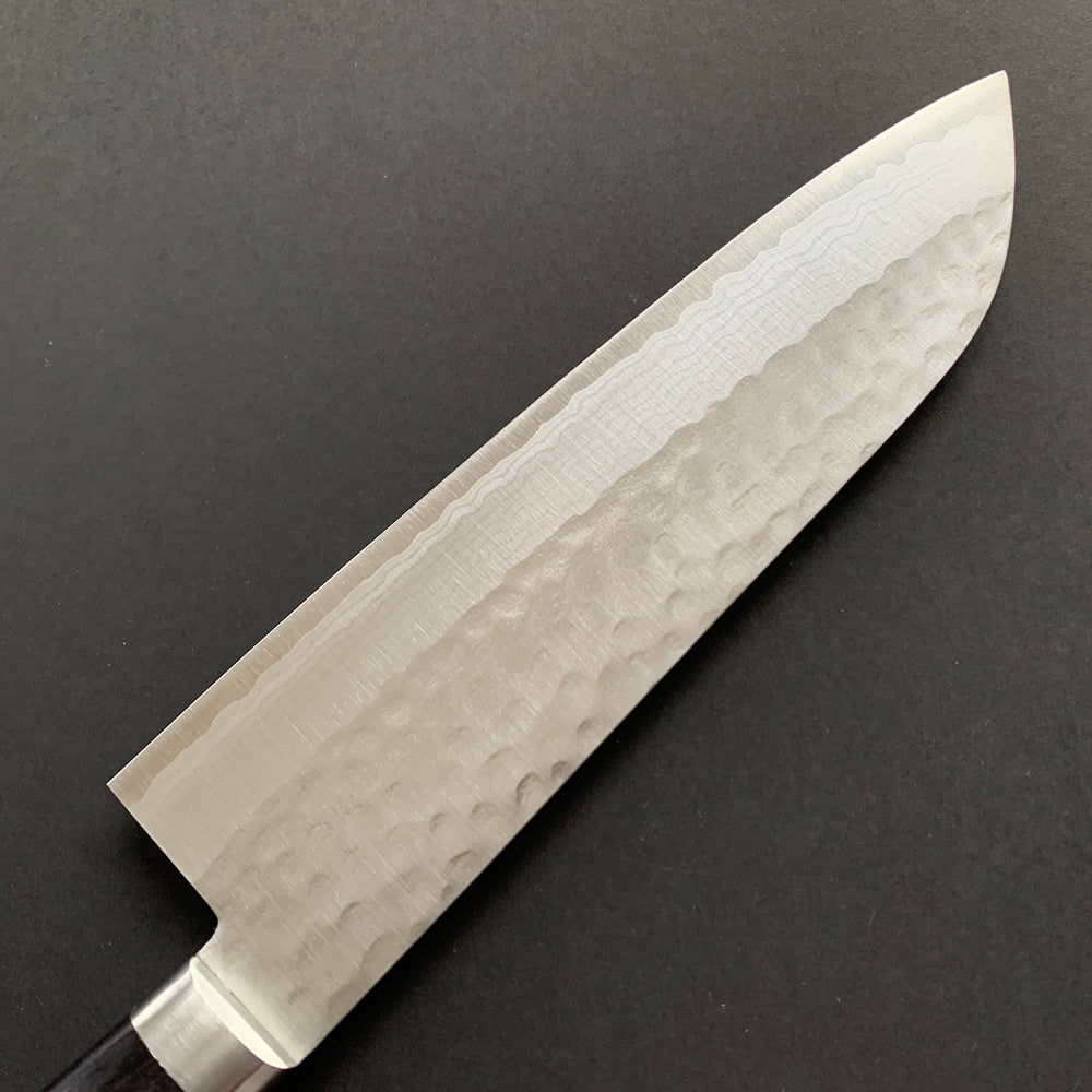 Santoku knife, VG10, Damascus and Tsuchime finish - dark indigo handle - Masutani