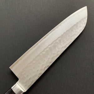 Santoku knife, VG10, Damascus and Tsuchime finish - dark indigo handle - Masutani