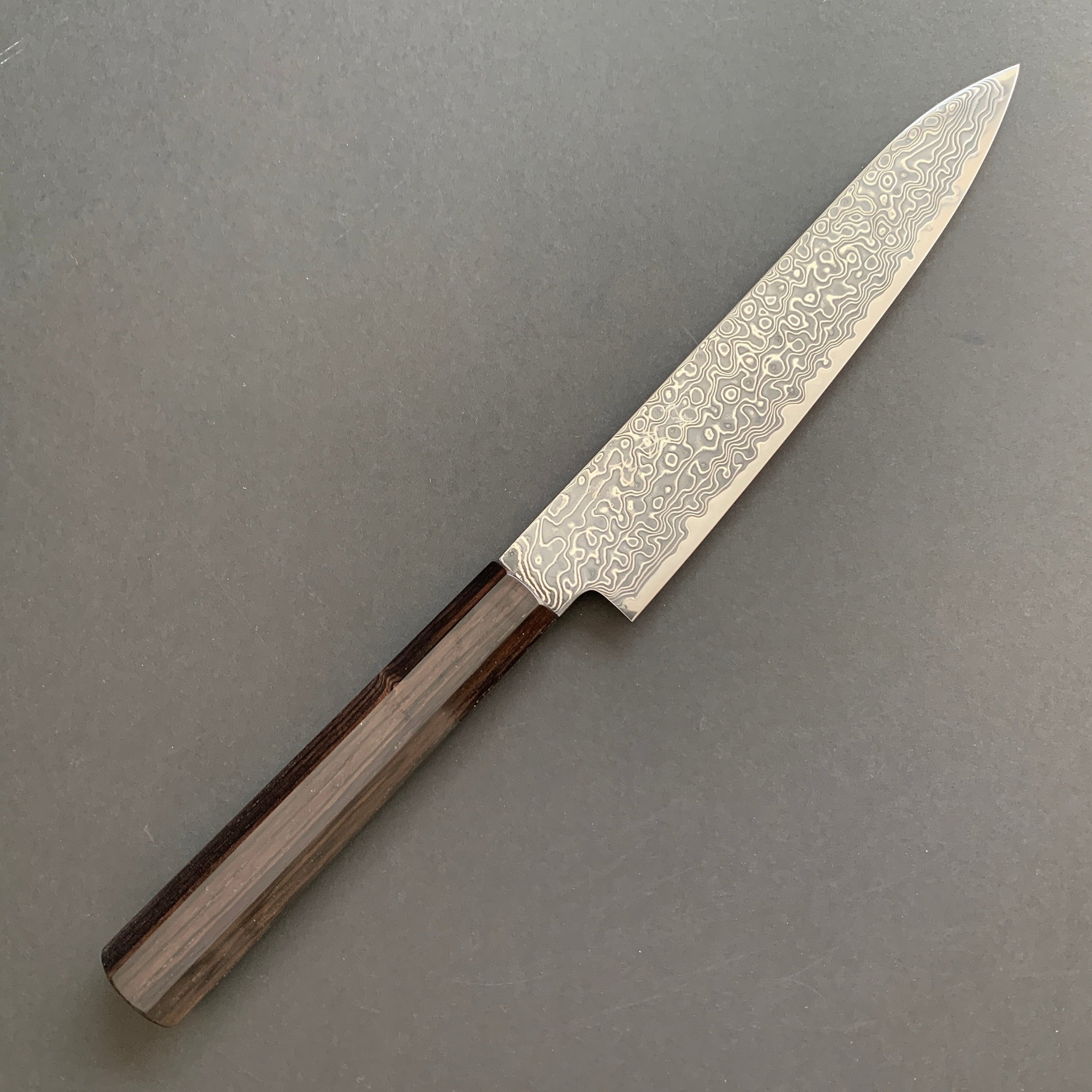 Petty knife, SG2 powder steel, Kurozome Damascus finish, Ryuhyo range - Hatsukokoro
