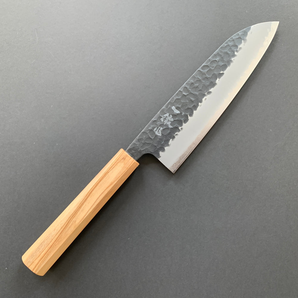 Santoku knife, Aogami Super with stainless steel cladding, Tsuchime Kurouchi finish - Ittetsu