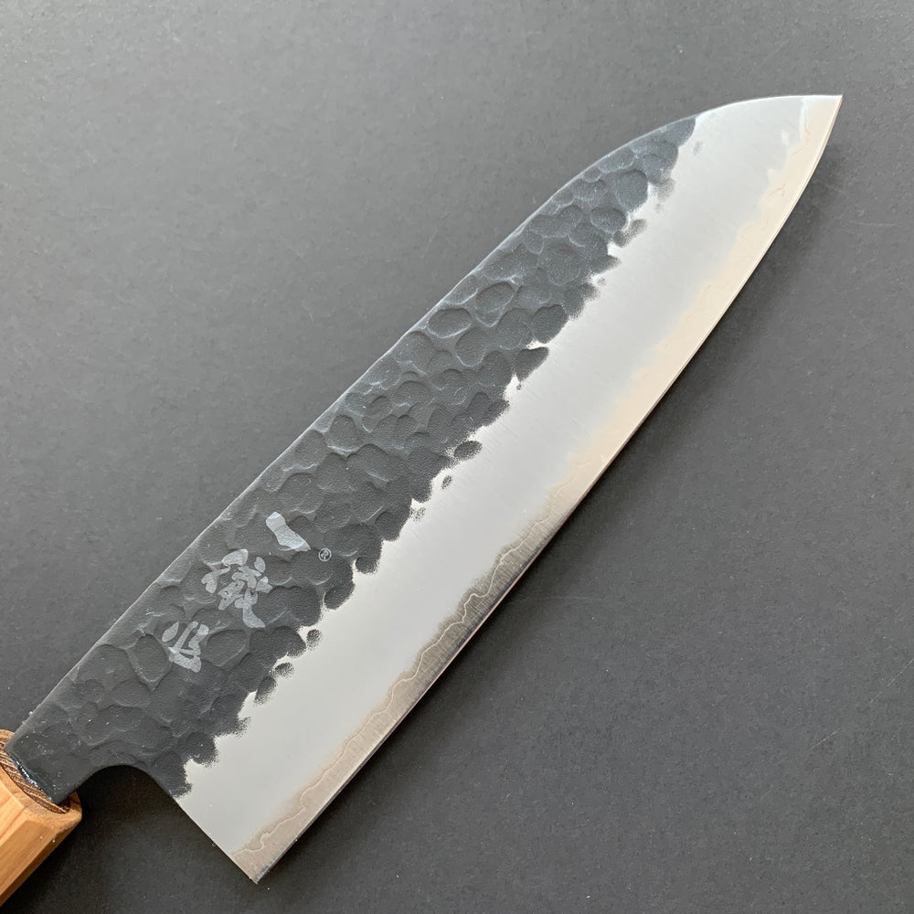 Santoku knife, Aogami Super with stainless steel cladding, Tsuchime Kurouchi finish - Ittetsu