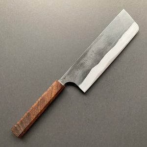 Nakiri knife, Shirogami 2 with iron cladding, Kurouchi finish - Kajibee