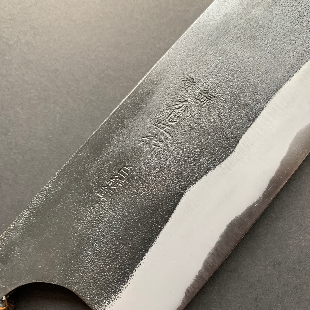 Nakiri knife, Shirogami 2 with iron cladding, Kurouchi finish - Kajibee