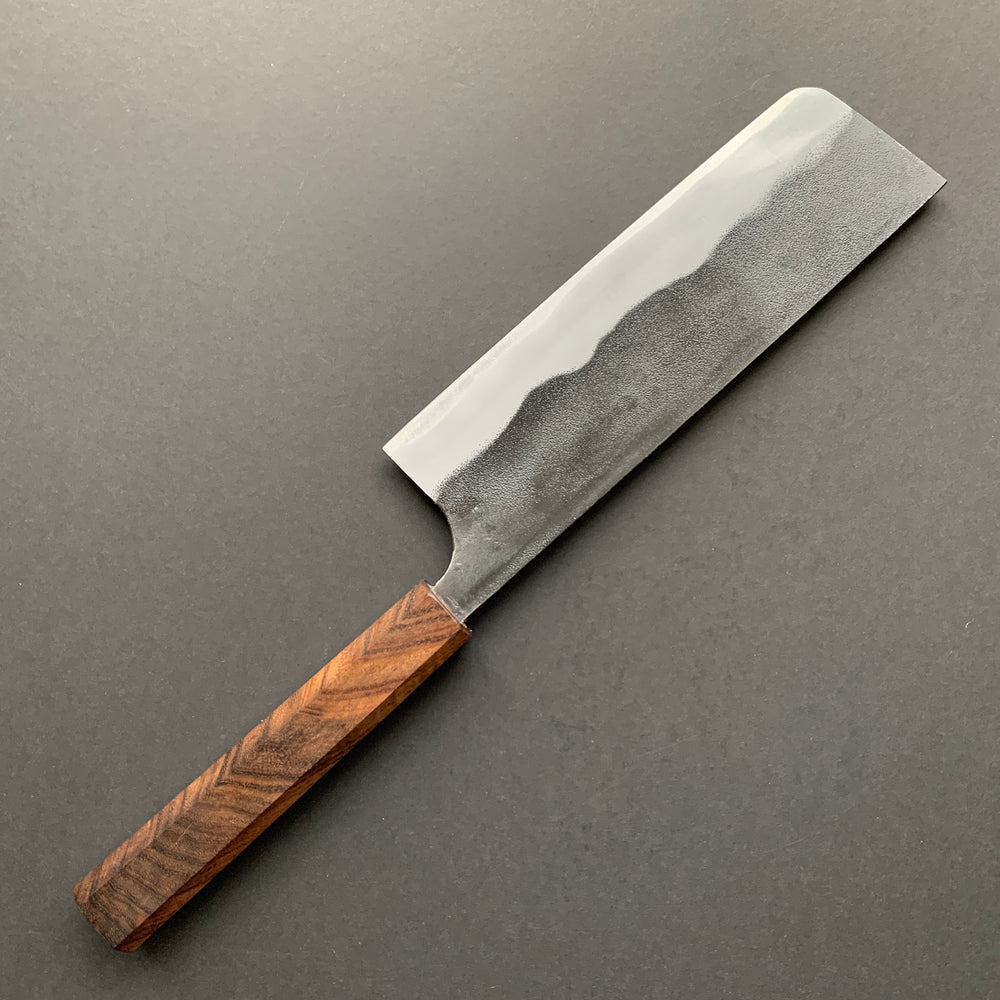 Nakiri knife, Shirogami 2 with iron cladding, Kurouchi finish - Kajibee