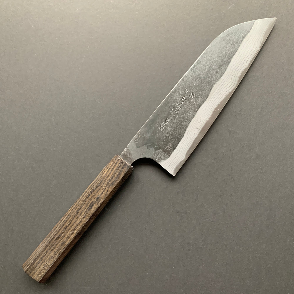 Santoku knife, Aogami 2 with iron cladding, Kurouchi and Damascus finish - Kajibee