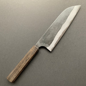 Santoku knife, Aogami 2 with iron cladding, Kurouchi and Damascus finish - Kajibee