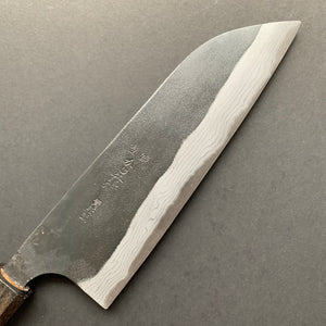 Santoku knife, Aogami 2 with iron cladding, Kurouchi and Damascus finish - Kajibee