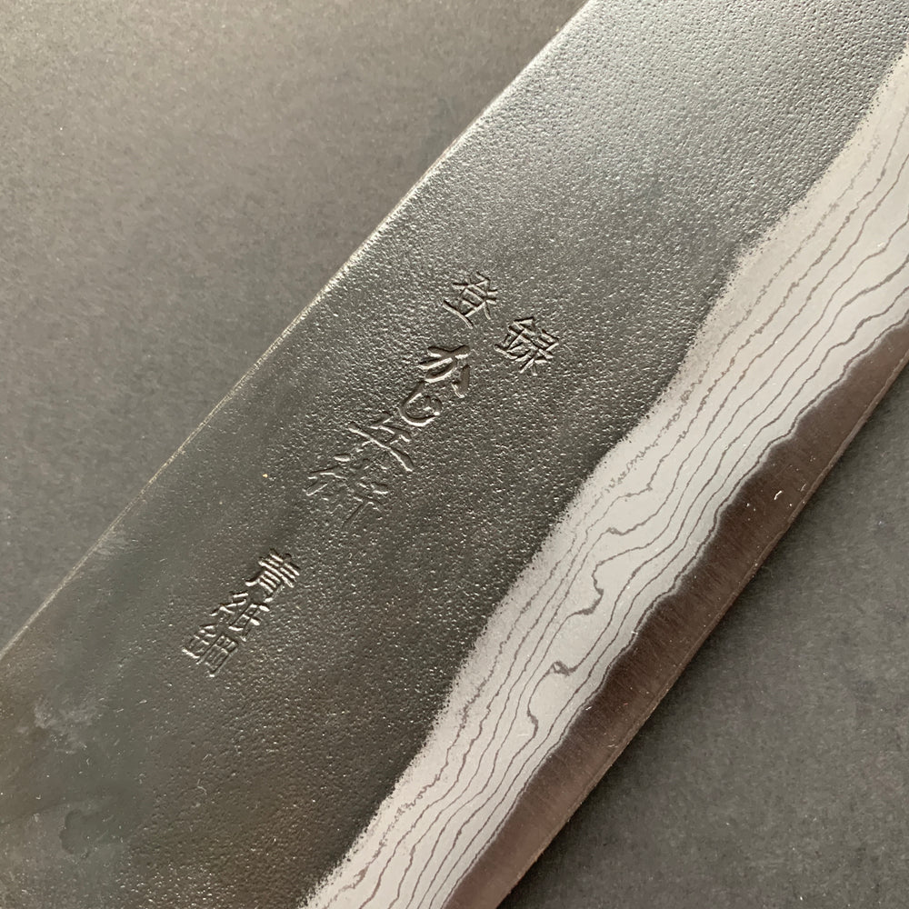 Santoku knife, Aogami 2 with iron cladding, Kurouchi and Damascus finish - Kajibee