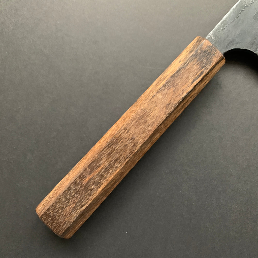 Santoku knife, Shirogami 2 with iron cladding, Kurouchi finish - Kajibee