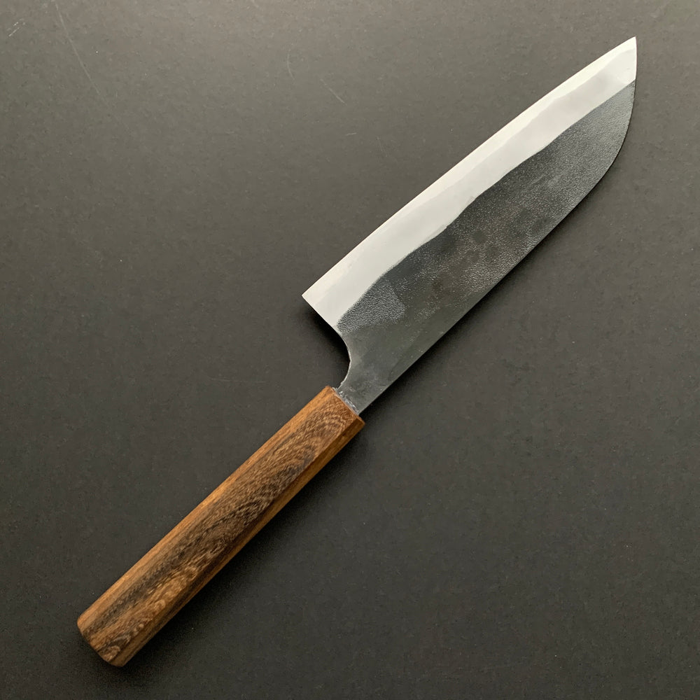 Santoku knife, Shirogami 2 with iron cladding, Kurouchi finish - Kajibee