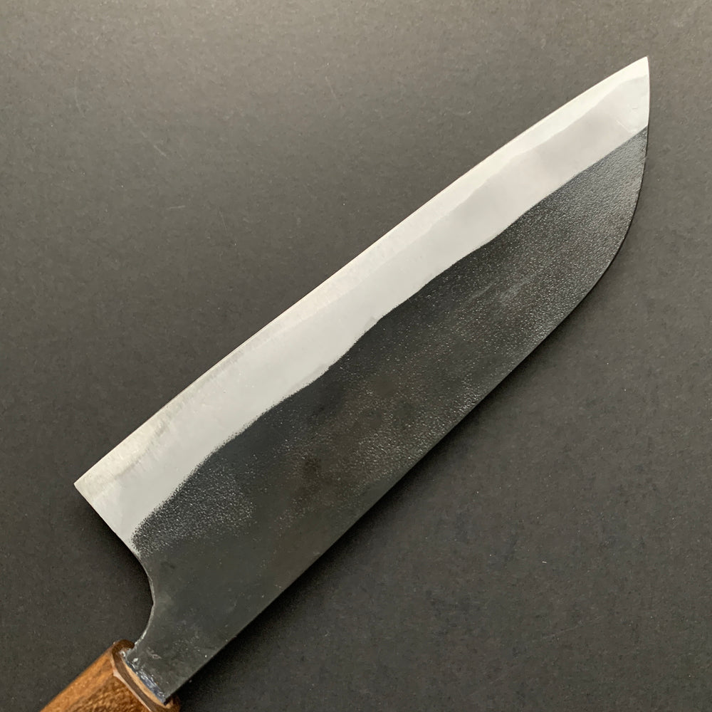 Santoku knife, Shirogami 2 with iron cladding, Kurouchi finish - Kajibee