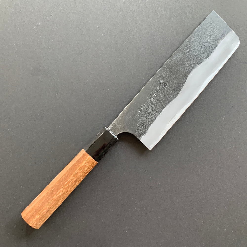 Nakiri knife, Shirogami 2 with iron cladding, Kurouchi finish - Kajibee