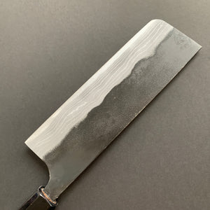 Nakiri knife, Aogami 2 with iron cladding, Damascus and Kurouchi finish - Kajibee
