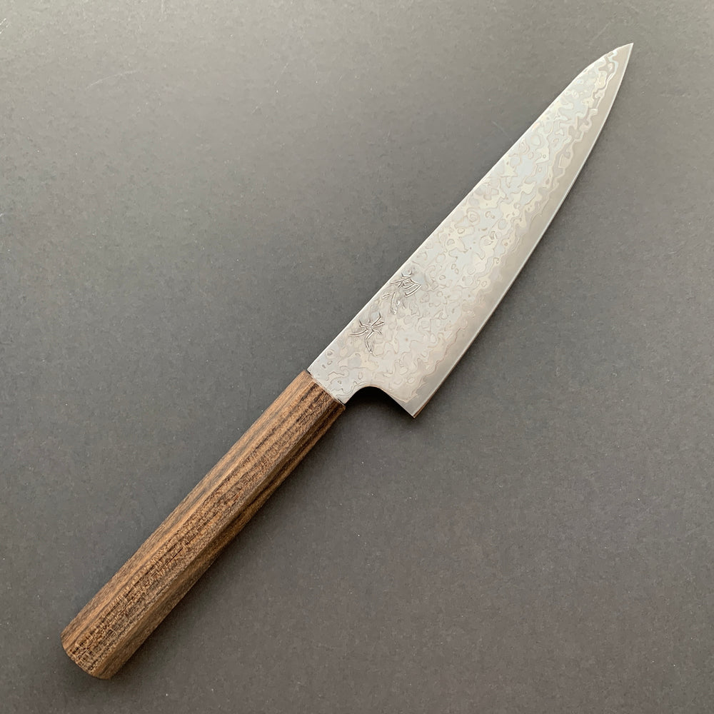 Tall Petty knife, SLD steel, Kurozome Damascus finish, Hikari range - Hatsukokoro