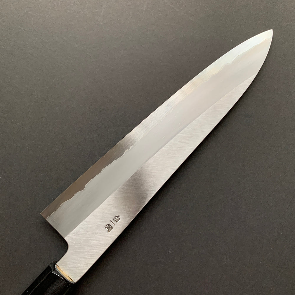 Gyuto Knife, Shirogami 1 Carbon Steel with Stainless Steel cladding, Polished finish - Sakai Kikumori x Nakagawa Hamono