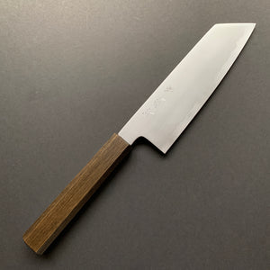 Kiritsuke Santoku Knife, Shirogami 2 Carbon Steel with Stainless Steel cladding, Kasumi finish - Sakai Kikumori