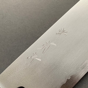 Kiritsuke Santoku Knife, Shirogami 2 Carbon Steel with Stainless Steel cladding, Kasumi finish - Sakai Kikumori