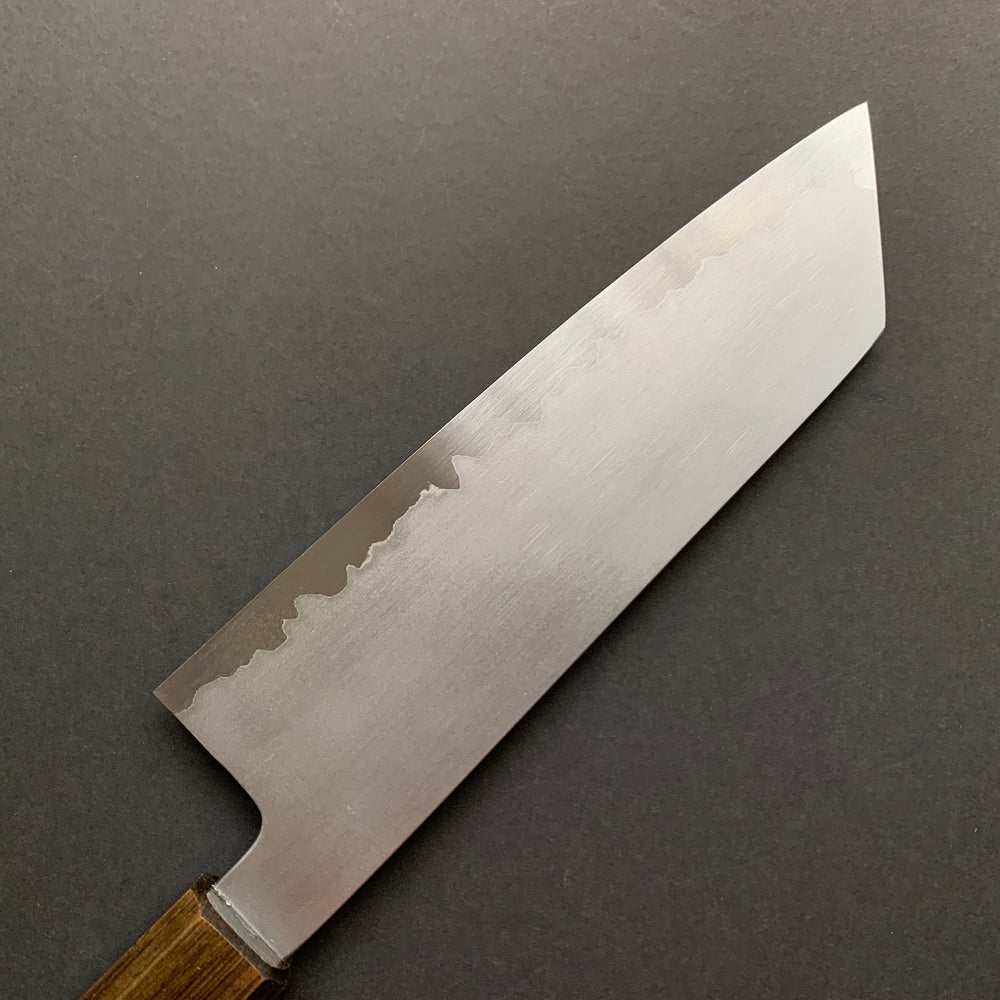Kiritsuke Santoku Knife, Shirogami 2 Carbon Steel with Stainless Steel cladding, Kasumi finish - Sakai Kikumori