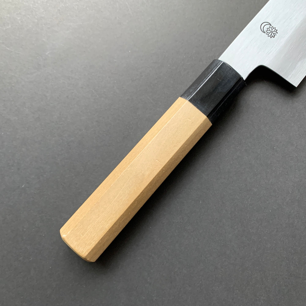 Kiritsuke Santoku Knife, Shirogami 2 with iron cladding, Kasumi finish, Kikuzuki Kasumi range - Sakai Kikumori