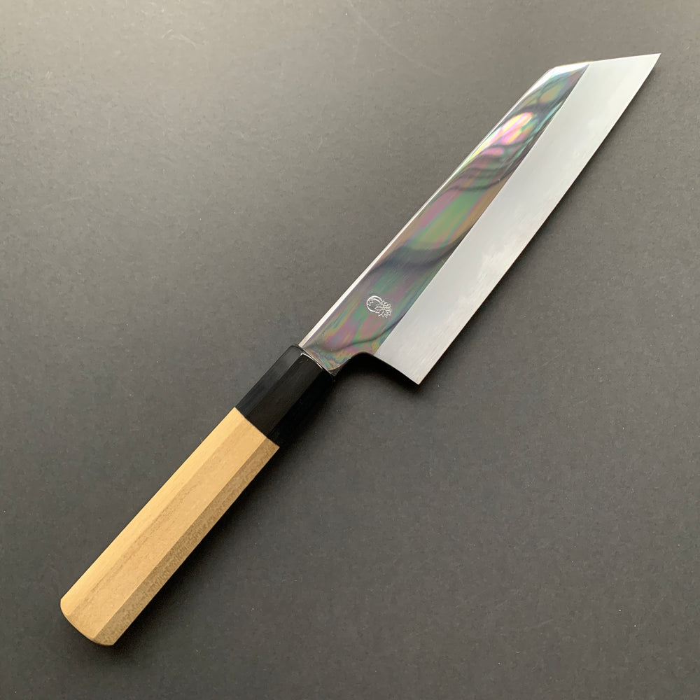 Kiritsuke Santoku Knife, Shirogami 2 with iron cladding, mirror polished finish, Choyo range - Sakai Kikumori