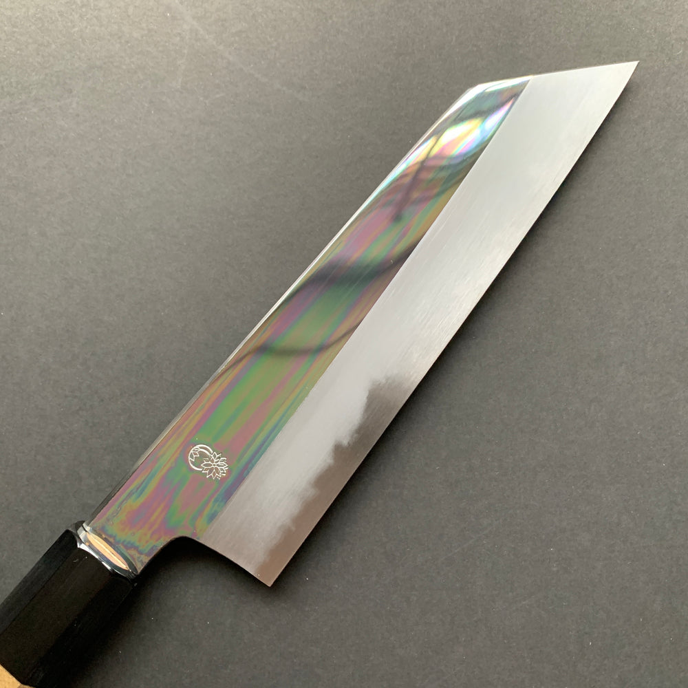 Kiritsuke Santoku Knife, Shirogami 2 with iron cladding, mirror polished finish, Choyo range - Sakai Kikumori
