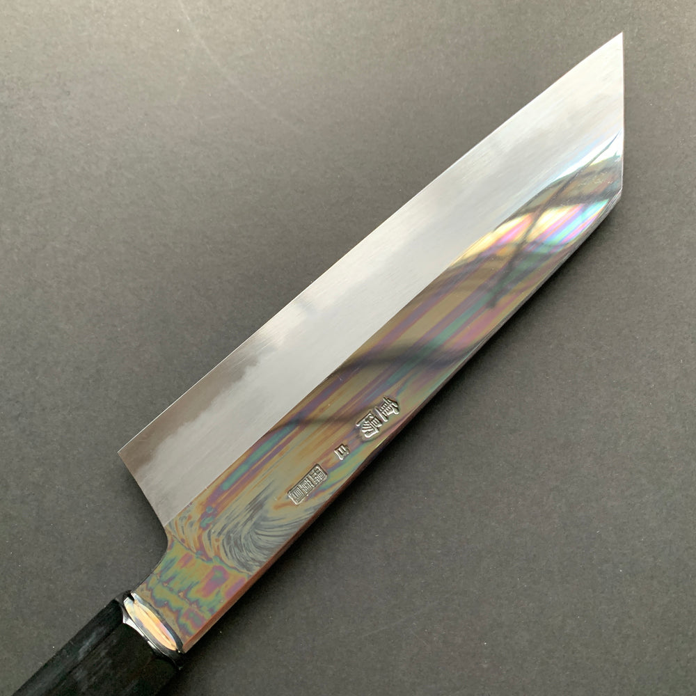 Kiritsuke Santoku Knife, Shirogami 2 with iron cladding, mirror polished finish, Choyo range - Sakai Kikumori