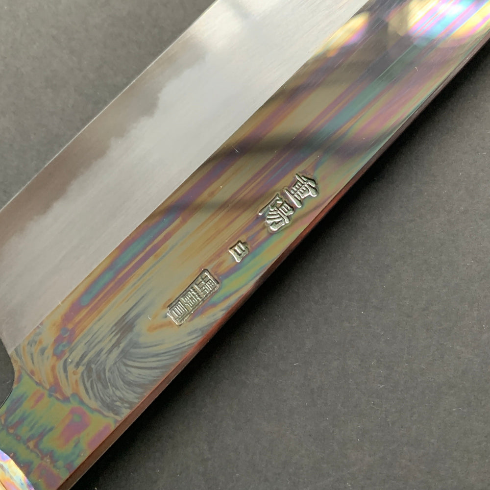 Kiritsuke Santoku Knife, Shirogami 2 with iron cladding, mirror polished finish, Choyo range - Sakai Kikumori